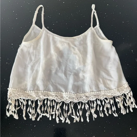 White Crochet Fringe Tank Top - Picture 2 of 8